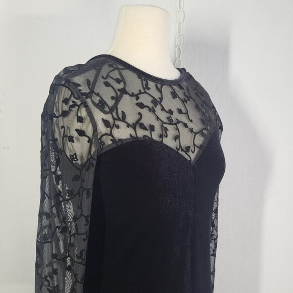 VTG Y2K Whimsigoth Maxi Dress Sz 6 Black Velvet Sweetheart Sheer Long Sleeve NEW - Picture 6 of 15